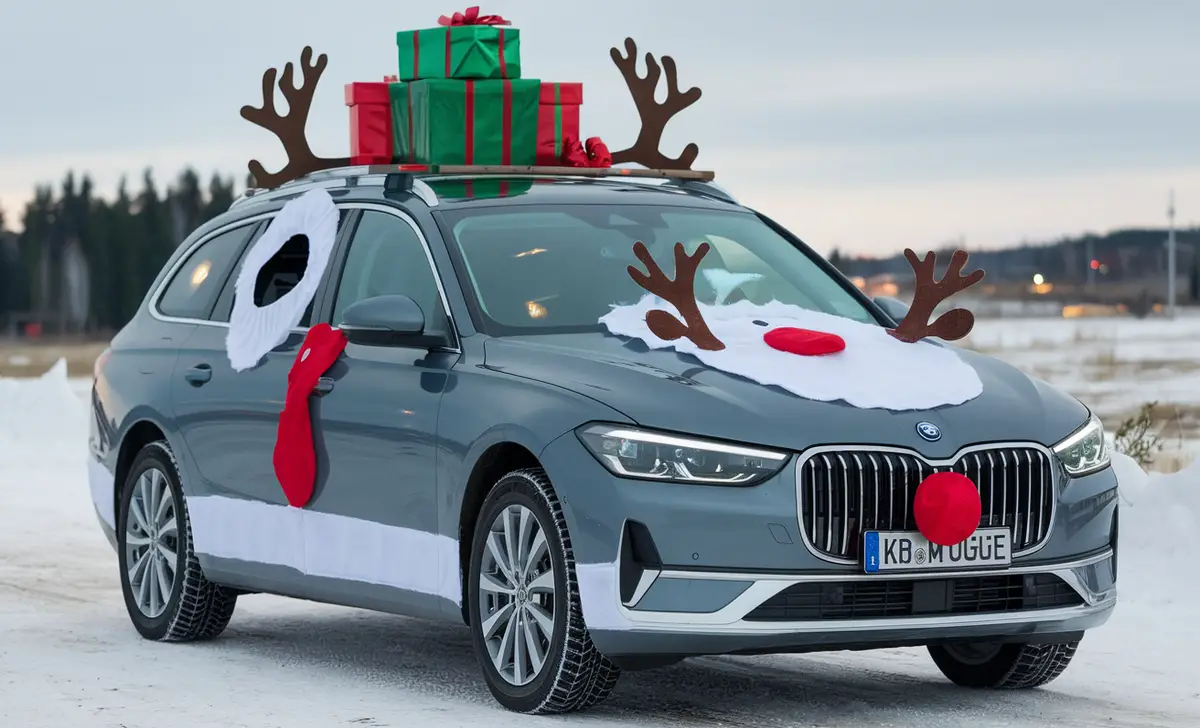 Santa Claus And Reindeer Themed Car Decor