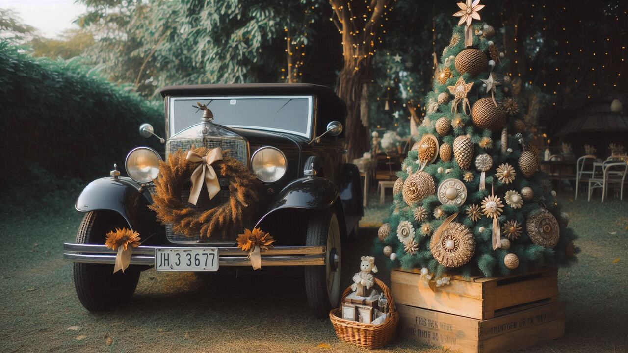 Vintage Car and Tree Decor Pairing